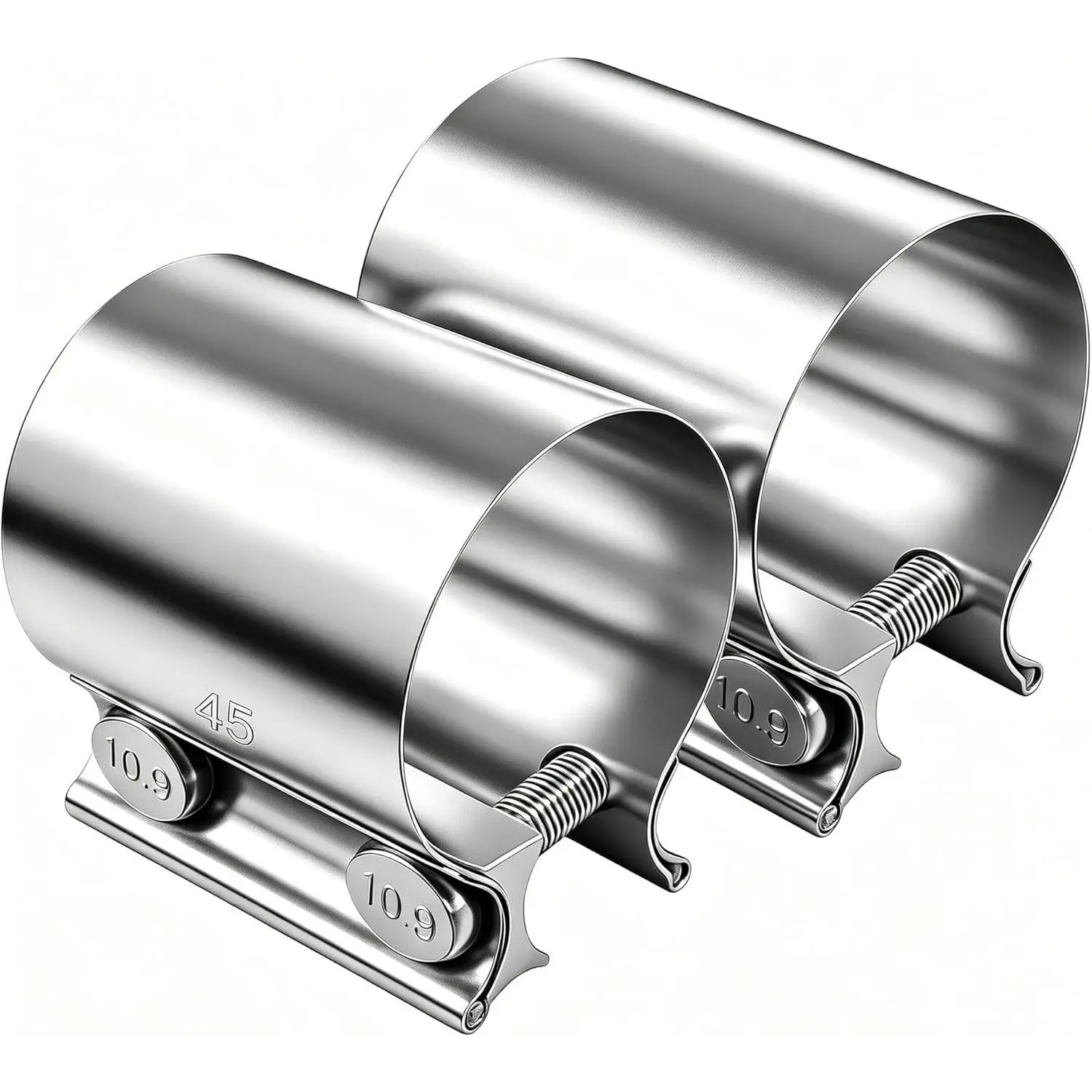 2PCS 1.75-Inch Butt Joint Stainless Steel Clamp Band - Universal Widening Clamp for Exhaust System Muffler Repair