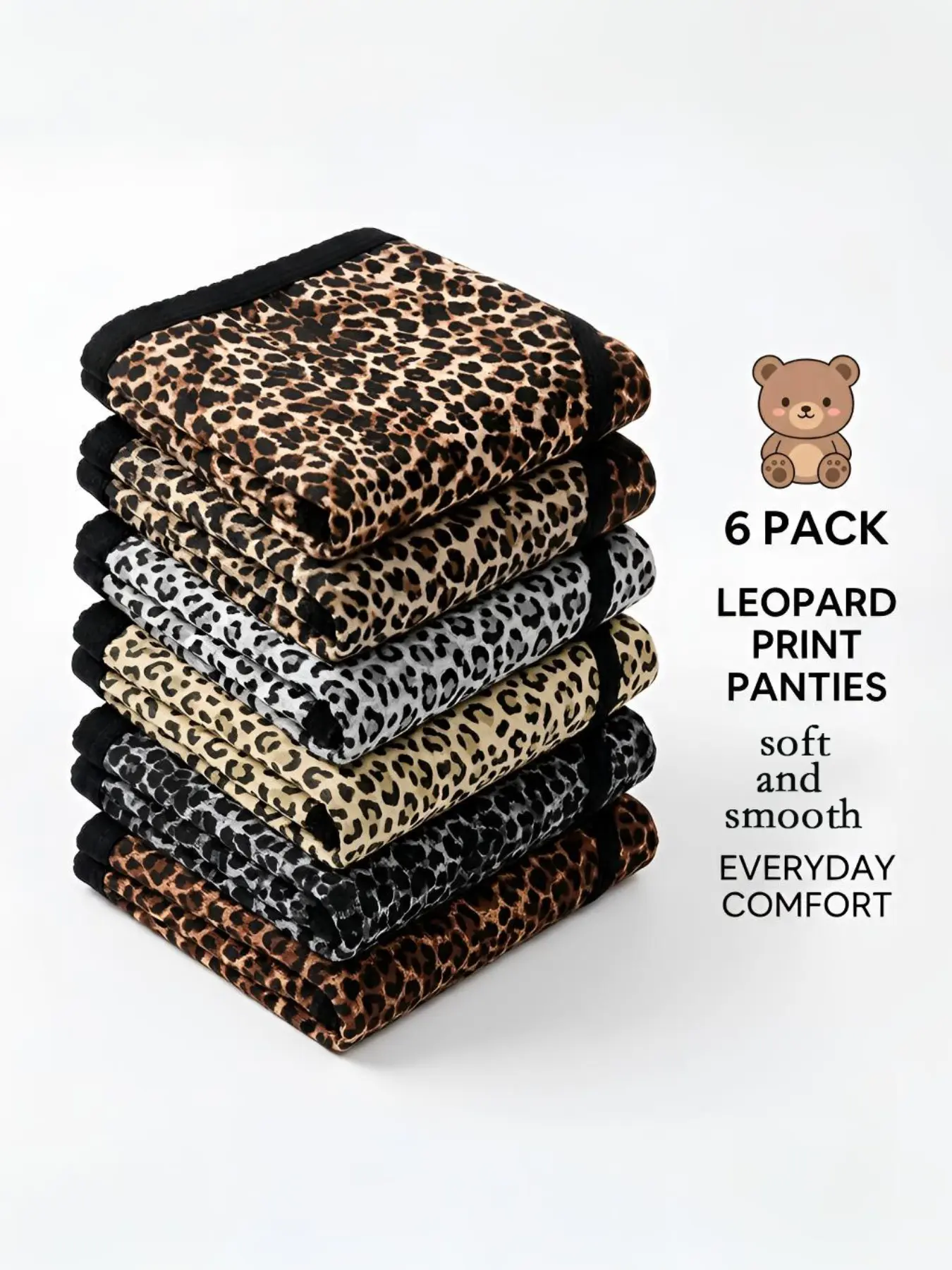 Multicolor Leopard Print Six-Piece Underwear Set, Soft Smooth Fabric, Versatile Basic Triangle Pants, Ideal for Commuting