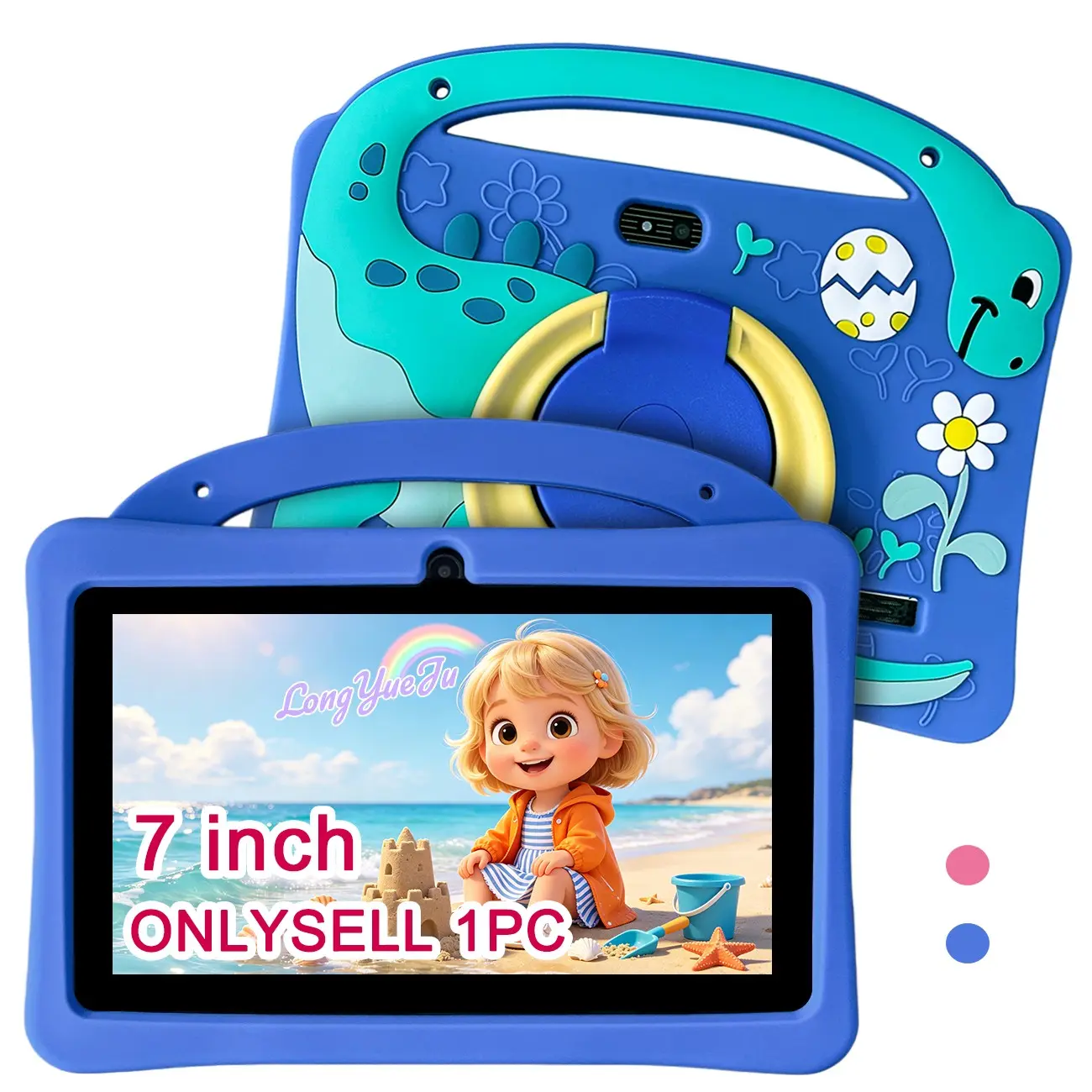 7 Inch Android 12 Kids Tablet, IPS HD Screen, WiFi Bluetooth, Dual Cameras, Shockproof Case, Parental Control, Support Educational Software, For Boys & Girls, Holiday Gift, Pink & Blue, USB Cable Included, No Power Adapter