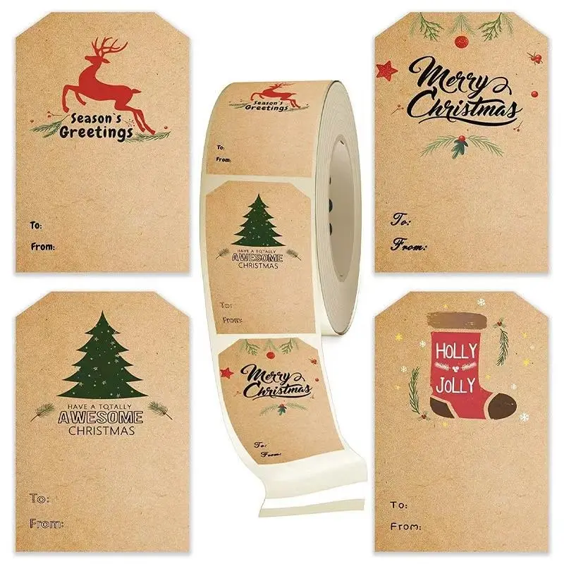 Vintage Christmas Stickers Roll, 300 Sheets Gift Wrapping Labels, Holiday Decoration, Festival Gift Box Sticker Decals