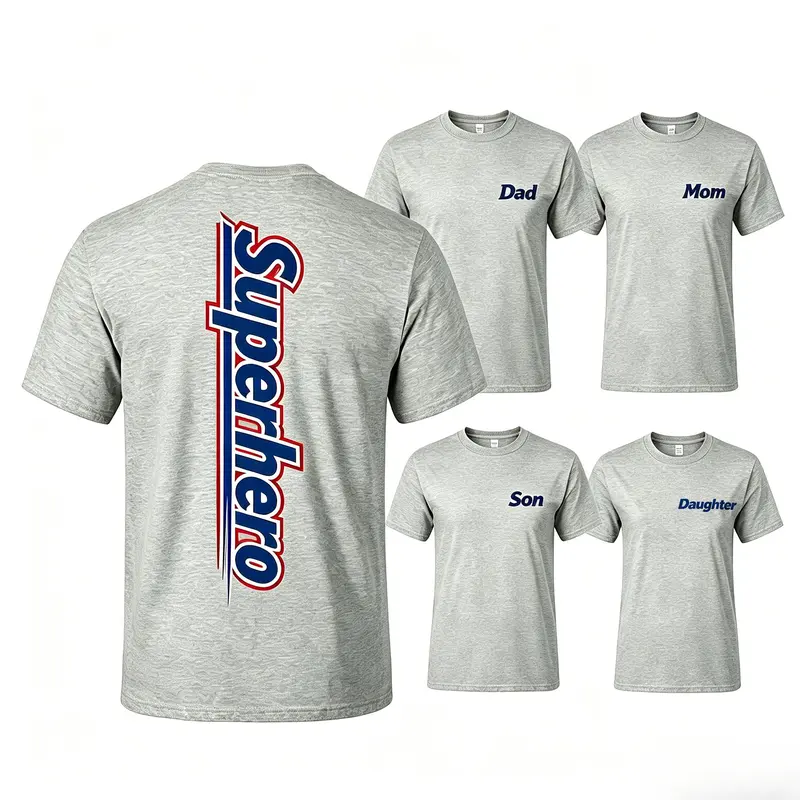 Double Sided Superhero Family Graphic T-Shirt | Viral Matching Style Casual Tee for Dad Mom Son Daughter -suitable for every member of your family | Perfect for Family Photos, Vacations & Daily Wear