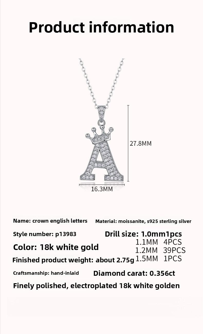 A personalized collarbone necklace with your initials, featuring an S925 sterling silver fashion D-color moissanite pendant, suitable for holiday gifts and everyday wear