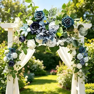 Single Blue- Gerbera Rose Artificial Flower, American Vintage Eucalyptus Leaf Floral Art, DIY Welcome Sign Decor, Wedding Event Decoration