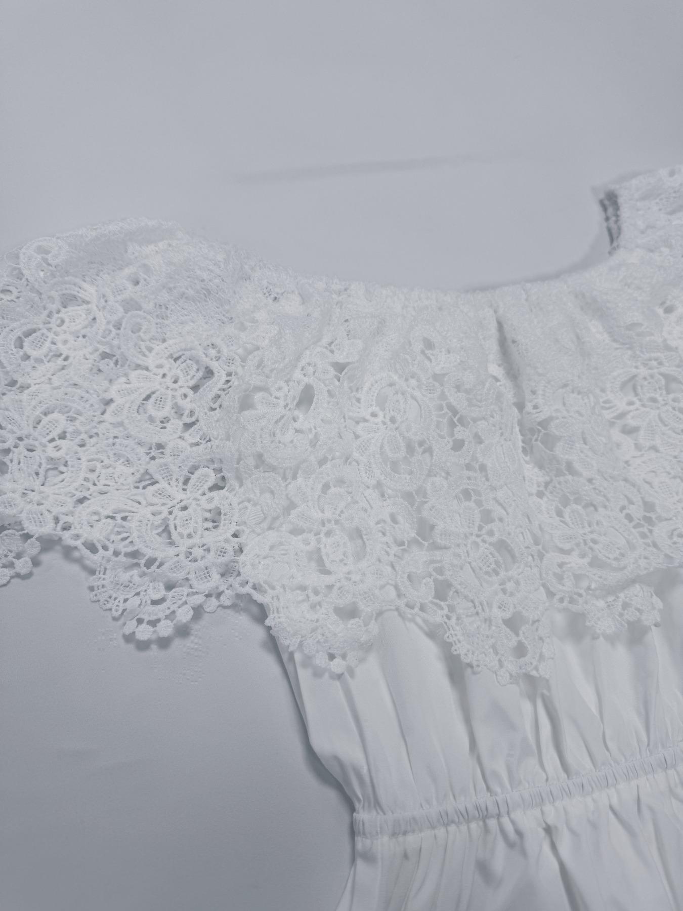 Women's Solid Lace Trim Off Shoulder Romper, Boho Cute Fashion Casual Basic Romper for Daily Holiday Vacation Wear, Ladies Clothes for Summer