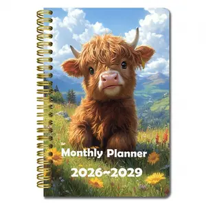 2026-2029 Four-Year Monthly Planner (Leather Cover) Lined Page Design, Compact Short-Edge Planning Handbook, Suitable for Office, Students, Home Education, and Goal Tracking, Includes Four-Year Calendar and Monthly Schedule