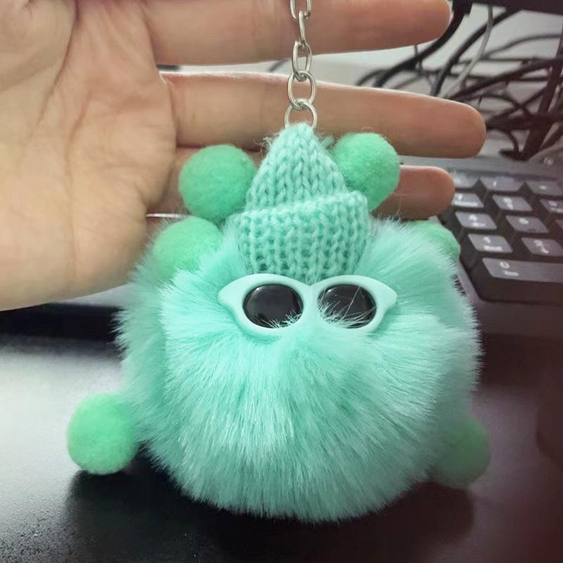 Cute faux rex rabbit fur plush little coal ball bag pendant, coal ball doll ornament, cartoon toy car keychain