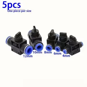 Industrial Grade 5-Piece Pneumatic Control Ball Valve Set, compatible with multi-spec tubing of 4/6/8/10/12mm. Equipped with upgraded easy quick-connect fittings and standard European threads.Low wear,  long service life.