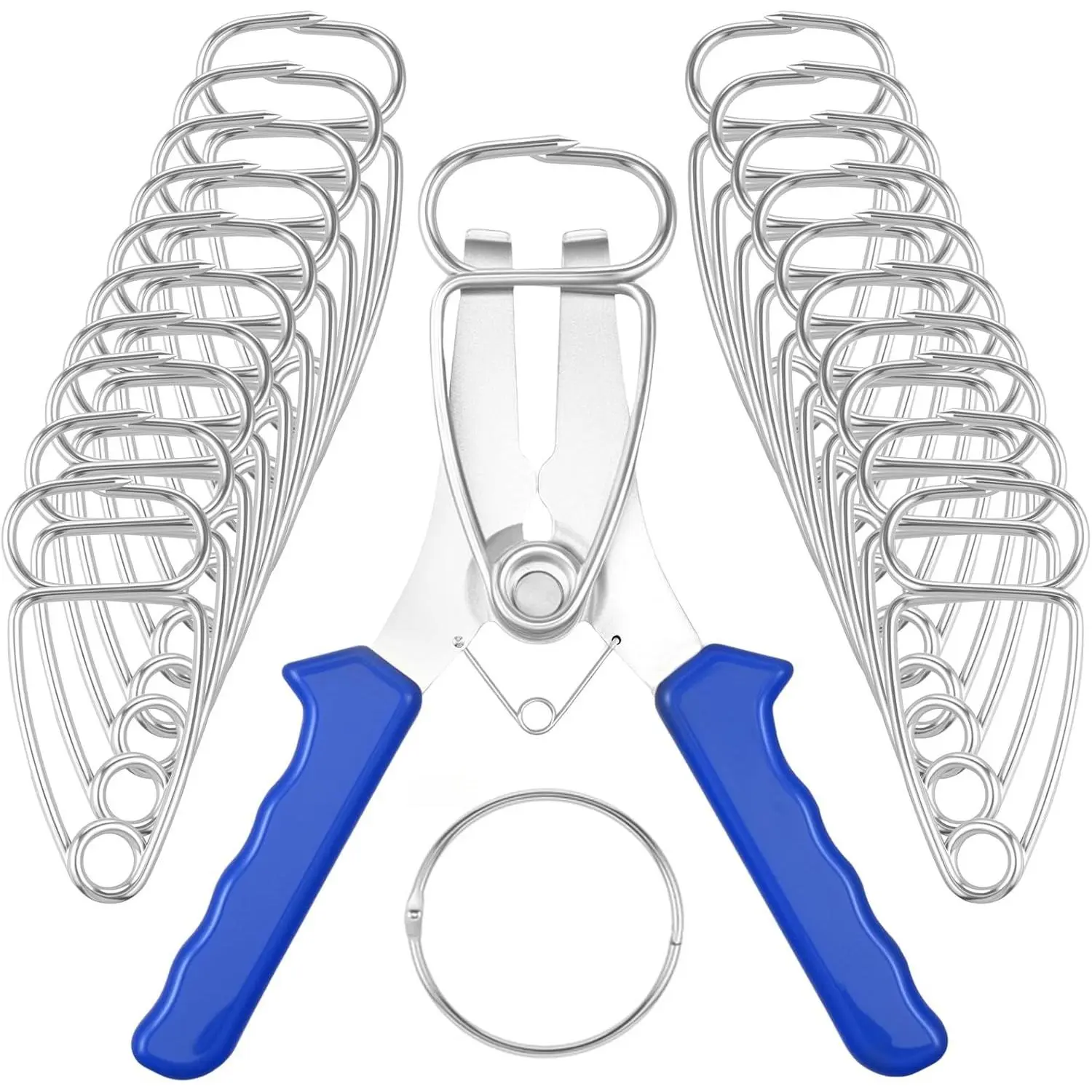 23PCS Miter Spring Clamps Kit for Woodworking, 1PC Spring Loaded Pliers with 21PCS Miter Clamps for Picture Frames, Wood Trim, Moldings with 1 Storage Ring (Blue)