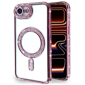 Magnetic Phone Case Cover with Glittering Rhinestones Designed for Smartphone Iphone 16E 17 16 15 14 13 12 11Pro Max Includes Lens Protector And Shockproof Protection