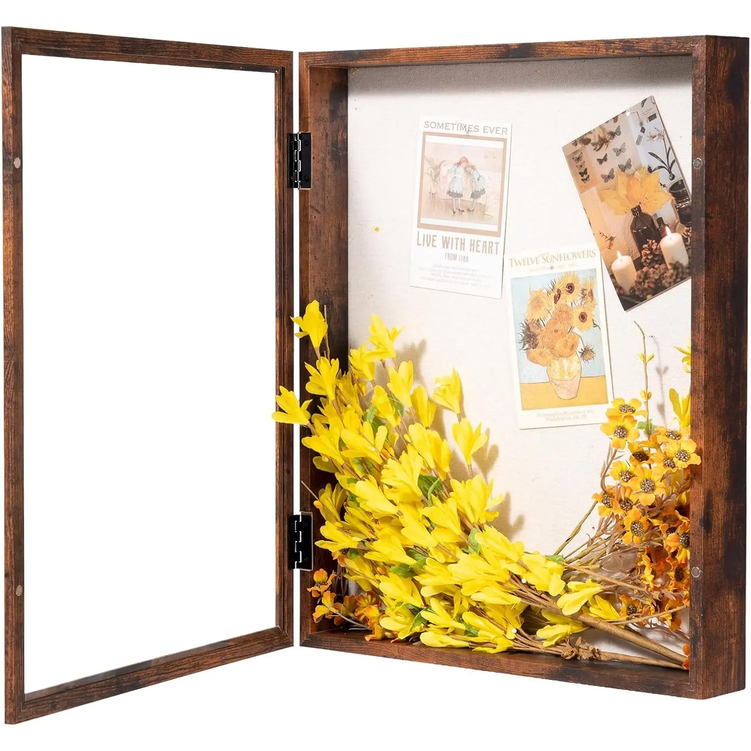 16x20 Shadow Box Picture Frame - 2.16" Interior Deep  & Glass Display Case  to Hang Memory Box   Memorabilia, Wedding, Tickets, and Photos, Honey Brown