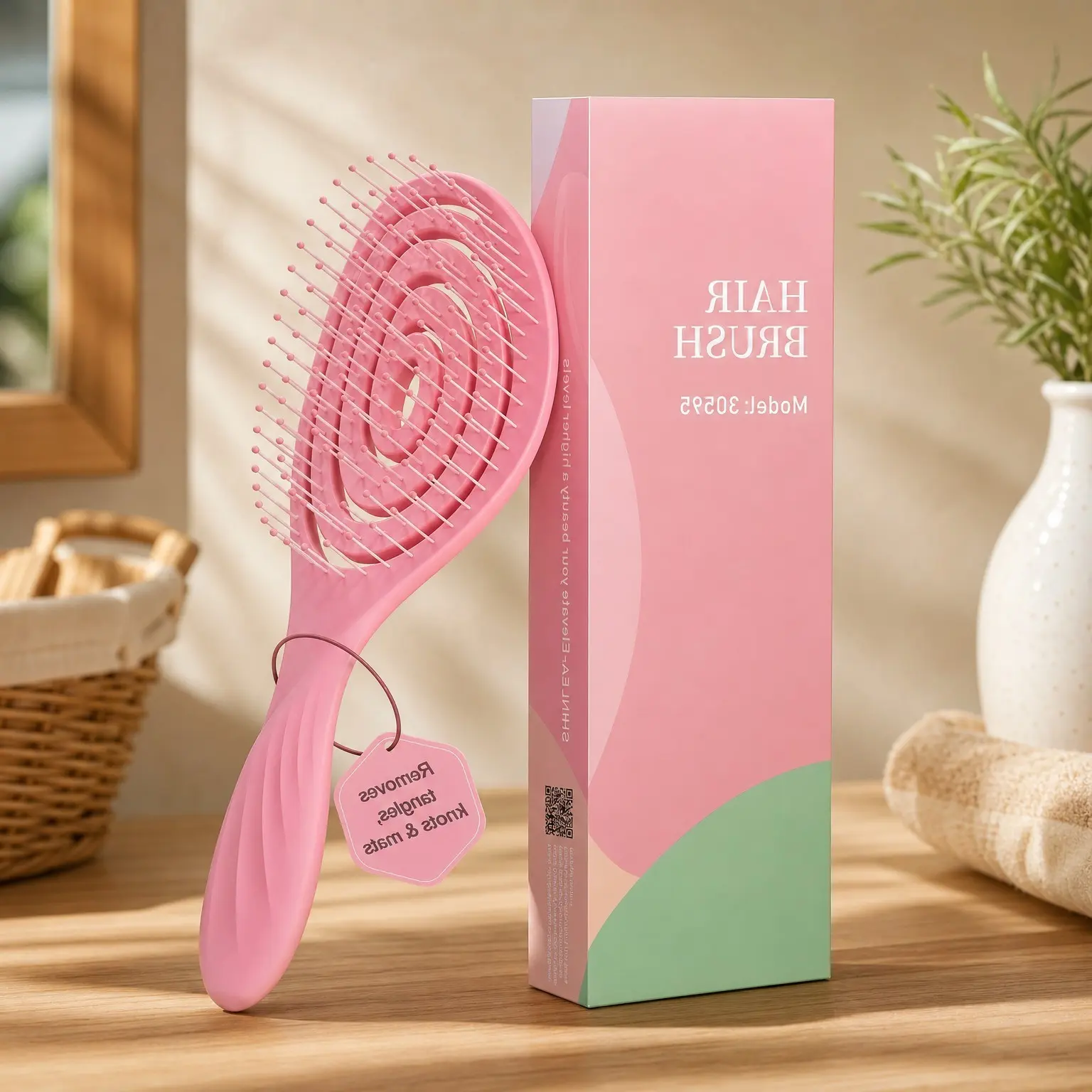 Detangling Wet Spiral Hairbrush for Women, Men & Kids, Vented Detangler for Blow Drying, Glide Through Tangles for All Hair Types (Pink)Gift