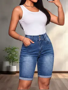 Vintage Washed Distressed Women's High Waist Jeans Shorts, Comfortable Fit, Fashionable Daily Wear, Stylish and Cozy Design, Perfect for Casual