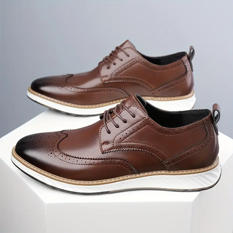 Men's Minimalist Artificial Leather Formal Shoes - Textured, Comfortable Premium Leather Footwear with Rubber Sole, Wear-Resistant, Slip-Resistant, Elastic for Work & Leisure, All-Season Use, Casual, Flexible, Premium Leather Formal Shoes