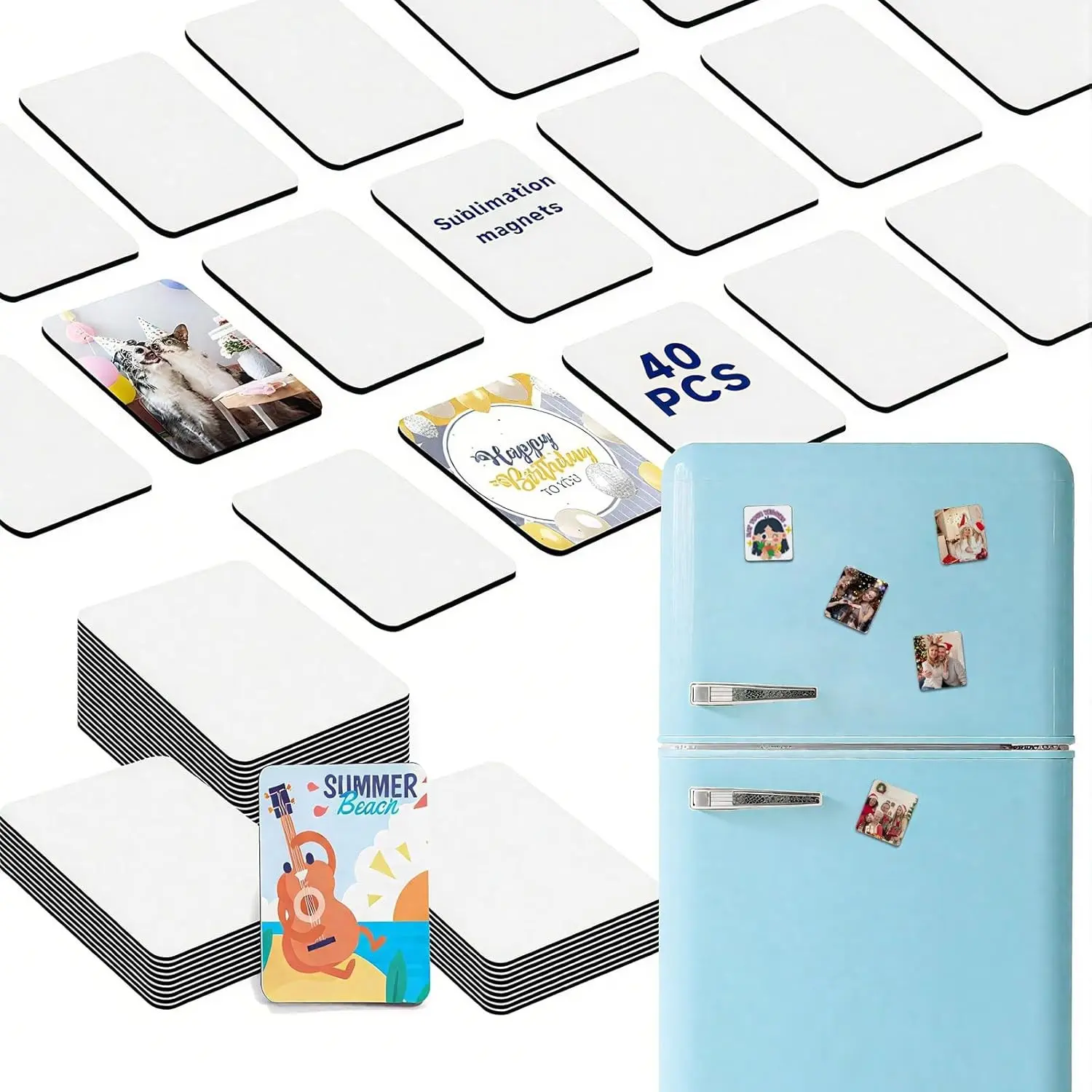40Pcs Personalized Square Sublimation Picture Magnet Blanks Custom Magnets for Refrigerator DIY Craft Gifts for Kitchen Office Decor