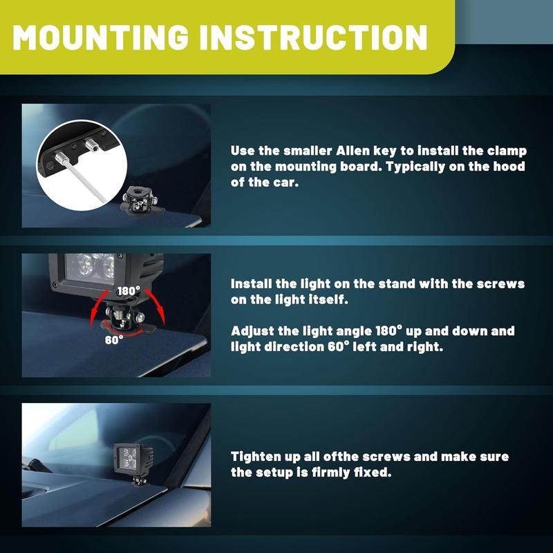 LED Light Bar Universal Mounting Bracket Adjustable A-Pillar Hood LED Work Lights Mount Bracket Clamp Holder Without Drilling Durable Material Vehicle Compatibility Easy Installation Protective Design Stainless Steel Strength Sturdy