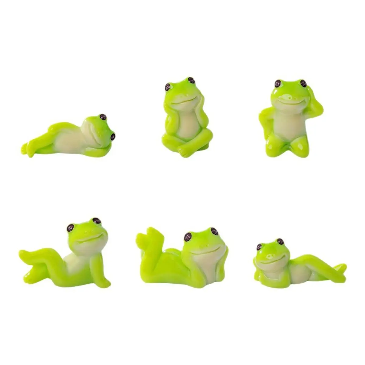 6-Piece Lazy Frog Figurines Set, Cute Resin Animal Miniatures for Flower Pots, Desk Decor, Cottagecore Crafts, Fairy Garden, Micro Landscape, Party Favors, DIY Projects and Collectible Display