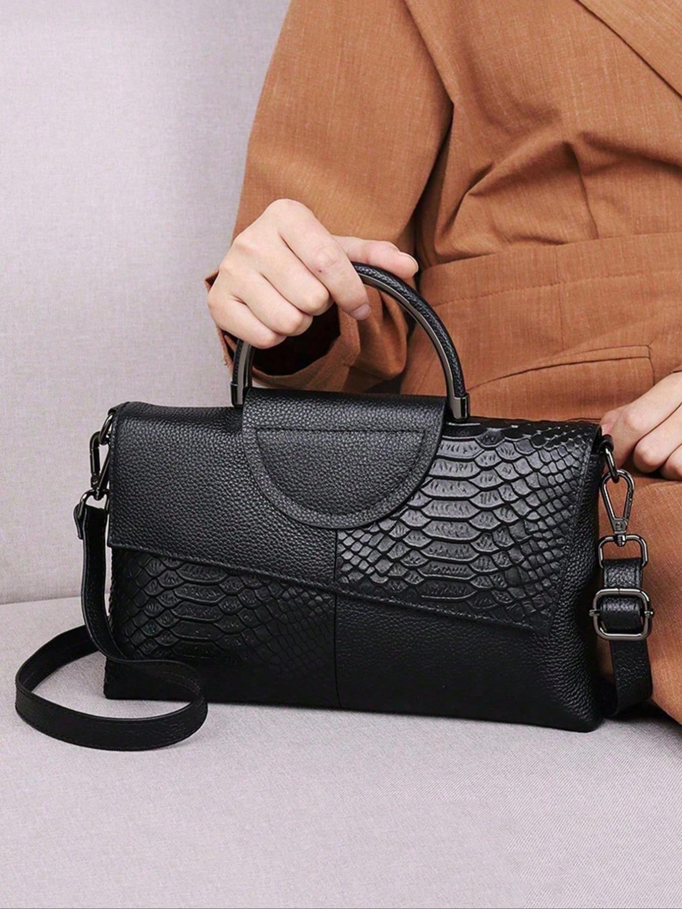 Women's Fashionable Colorblock Snakeskin Embossed Handbag, Elegant Shoulder Bag for Party, Trendy All-match Crossbody Bag for Daily Use, Flap Crossbody Purse