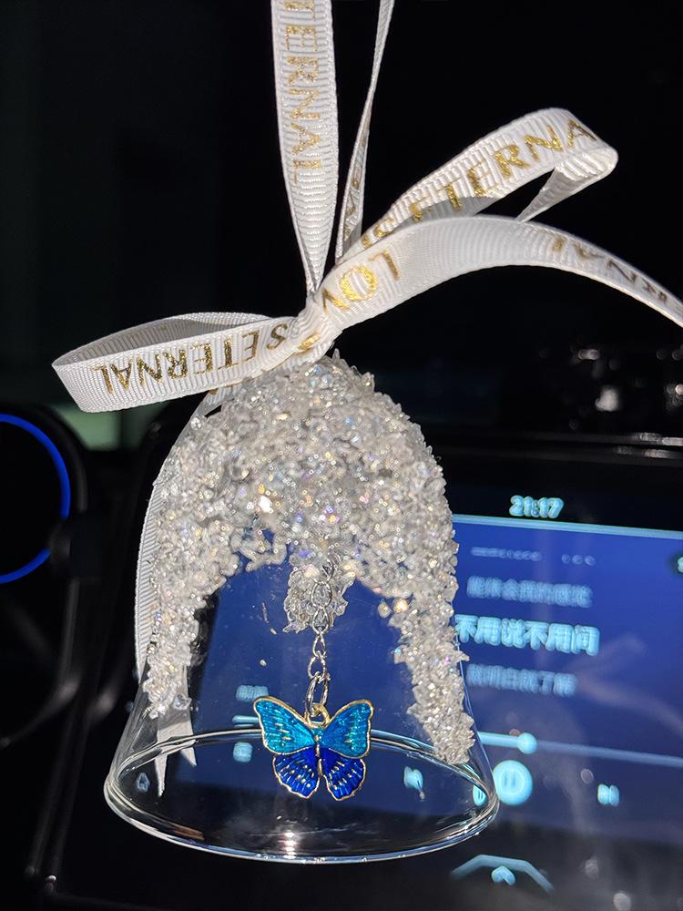 Sparkling Crystal Bell Car Hanging Ornament, Butterfly/Star Design Car Rearview Mirror Decor, Gift for Women