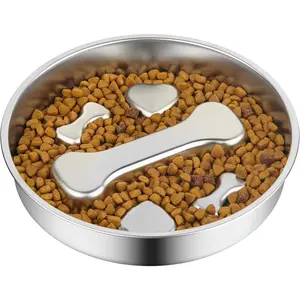 Stainless Steel Pet Bowl, Anti-Tip, Non-Slip, Slow Feeding, Specialized Design, Durable Material, Ideal for Pets, Easy to Clean