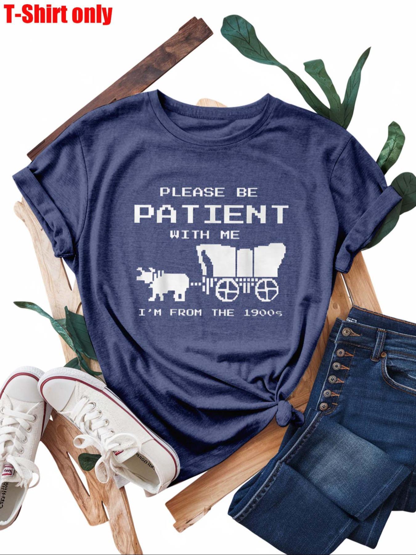 Women's Plus Size Fitted Graphic Tee - Pixelated Cow & Wagon Print, Round Crew Neck, Short Sleeve, Womenswear Tops for Summer Daily Vacation Wear
