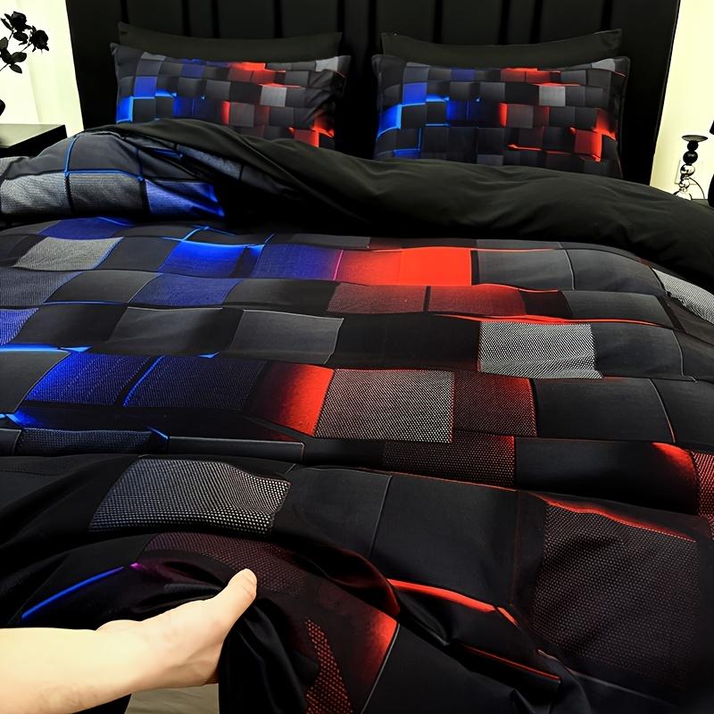 3 cool tech digital printed material quilt cover sets, four-season products, in red and blue, with four sizes (twin bed, double bed, queen size bed, king size bed) (1 bedspread + 1/2 pillowcases, no filling)