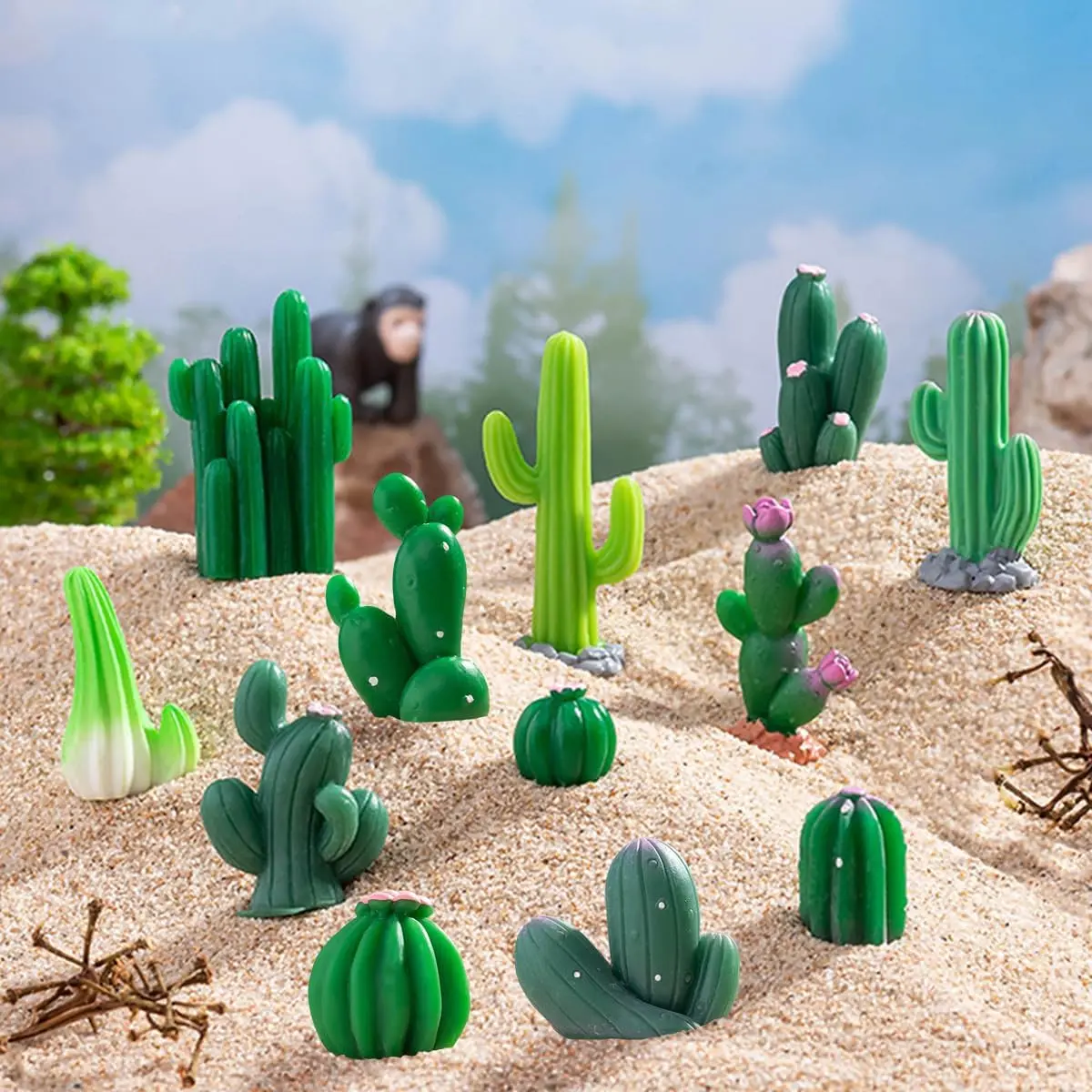 12 count Mini  Cactus Miniature Figurines, Cute Small Cactus Figures Cake Topper, DIY  Landscape Desert Decor  Fairy Garden  Pots Bonsai Crafts