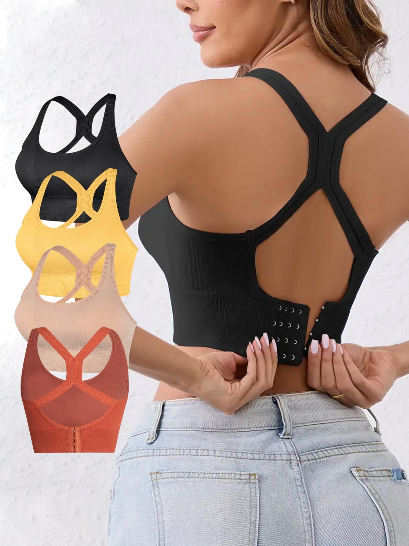 Women's Solid Wireless Bralette, Comfortable Breathable Backless Bra for Sports and Daily Wear, Medium Support Lingerie for All Seasons, Yoga Bra