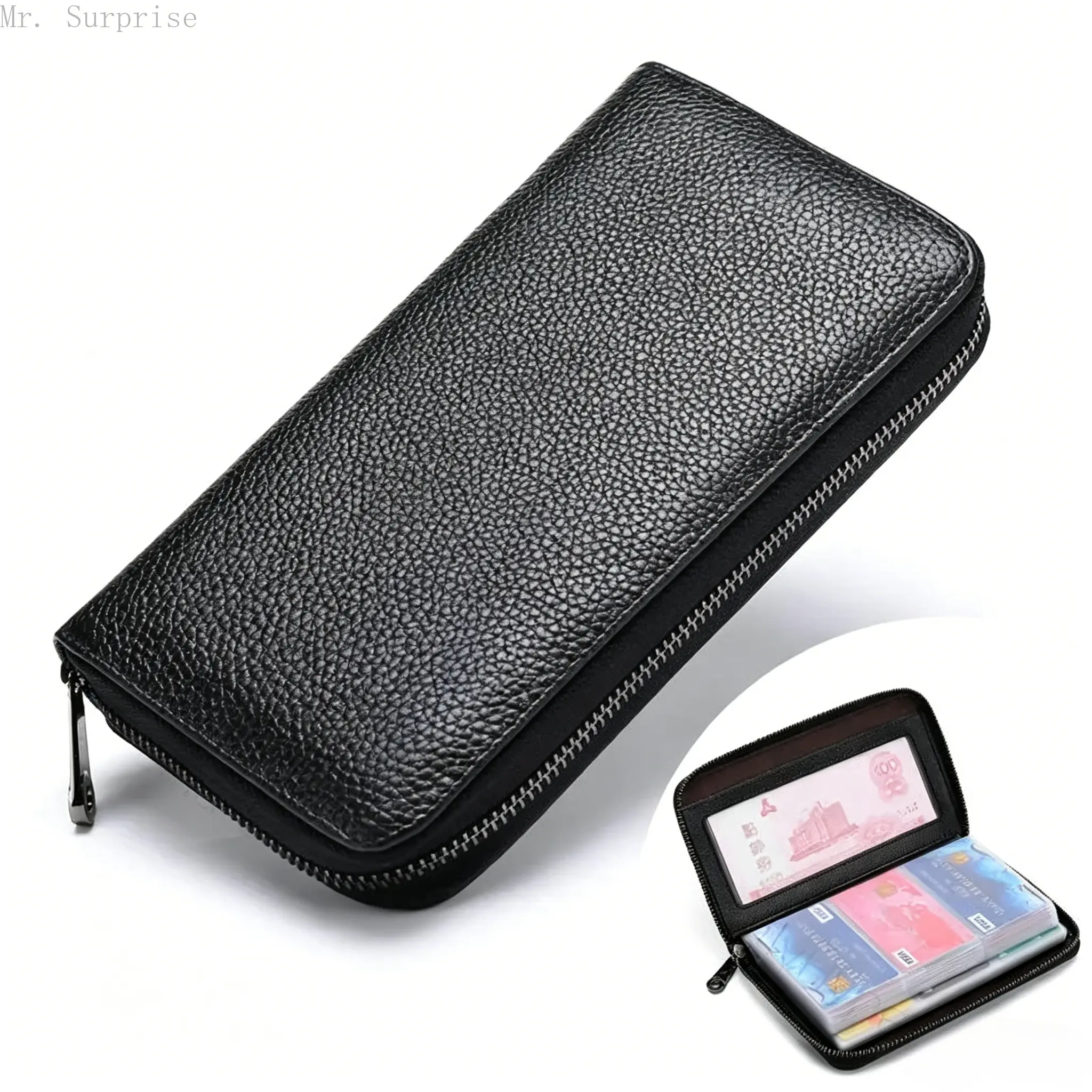 Men's Pebbled Synthetic PVC Leather Zipper Card Holder, 60-Slot High-Capacity Multifunctional Organizer with 2 ID Windows, Fashion Accessory