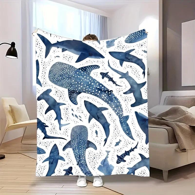 Romantic Ocean Style Whale Shark Pattern Warm Blanket Children Adult Nap Blanket Soft And Comfortable Suitable For All Seasons Romantic Ocean Style Whale Shark Pattern Warm Blanket Children Adult Nap Blanket Soft And Comfortable Suitable For All Seasons