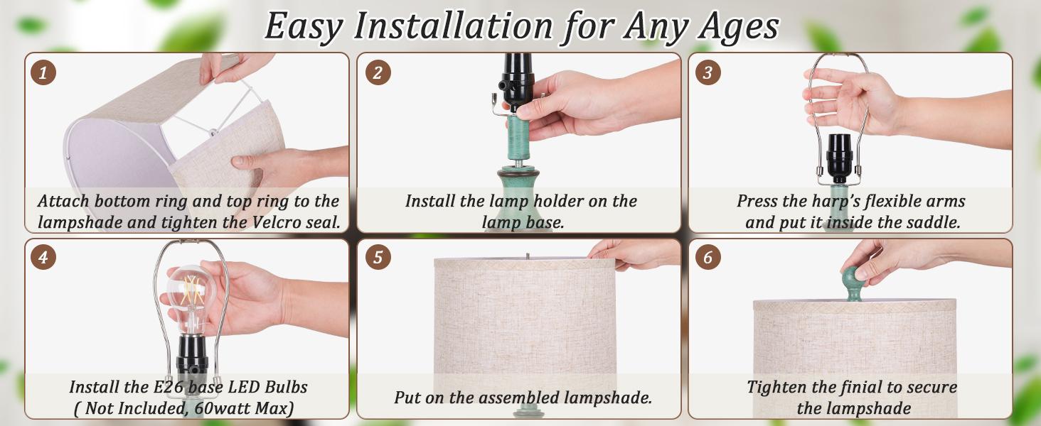 Farmhouse Living Room Table Lamps Set of 2, Green Rustic Vintage Table Lamps for Bedroom Nightstand, Antique Bedside Desk Lamps with Linen Shade, 22’’ Traditional Resin Lamp Sets for End Table