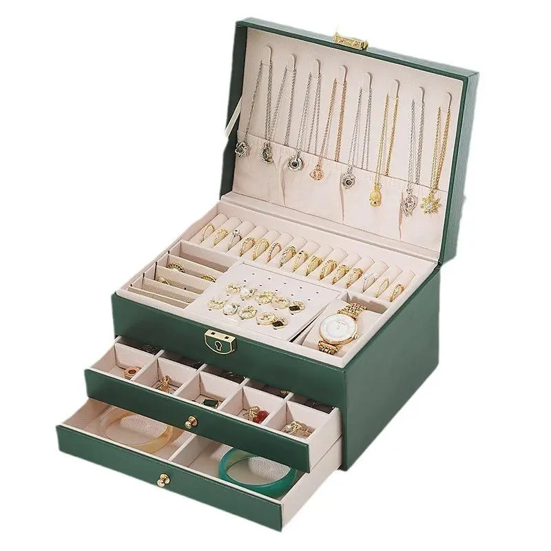 Three-Layer Jewelry Organizer Box, Stylish Design for Necklaces & Earrings, Perfect for Travel & Home Use, Durable Material, Compartment Box