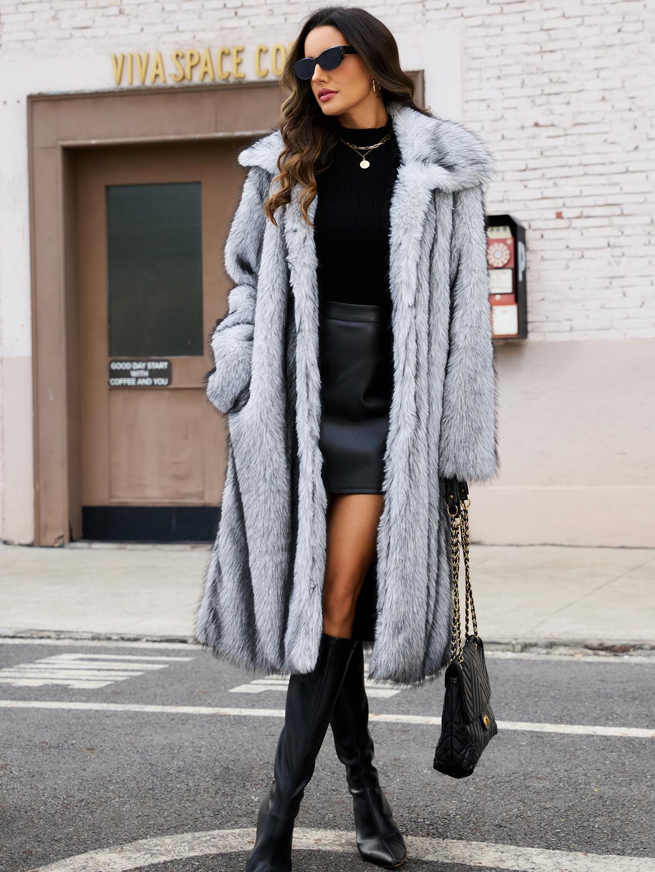 VVZ Women's Long-Length Warm Imitation Fur Fleece Coat for Fall and Winter Soft Cozy Full Coverage Design Womenswear Outerwear TikTokShopHolidayHaul Jackets