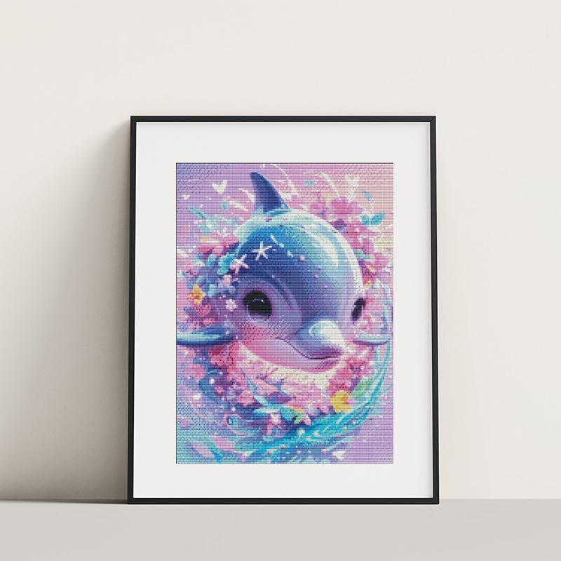 Dolphin Pattern Cross Stitch Kit, DIY Cross Stitch Printed Canvas, DIY Needlework Kit for Beginners, Home Room Decor