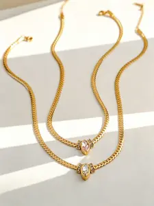 Waterproof Stainless Steel Pink Marquise Zircon Cuban Necklace, Gold Plated Non Tarnish Adjustable Choker For Women Trendy Daily Accessory Chain Choker Necklaces