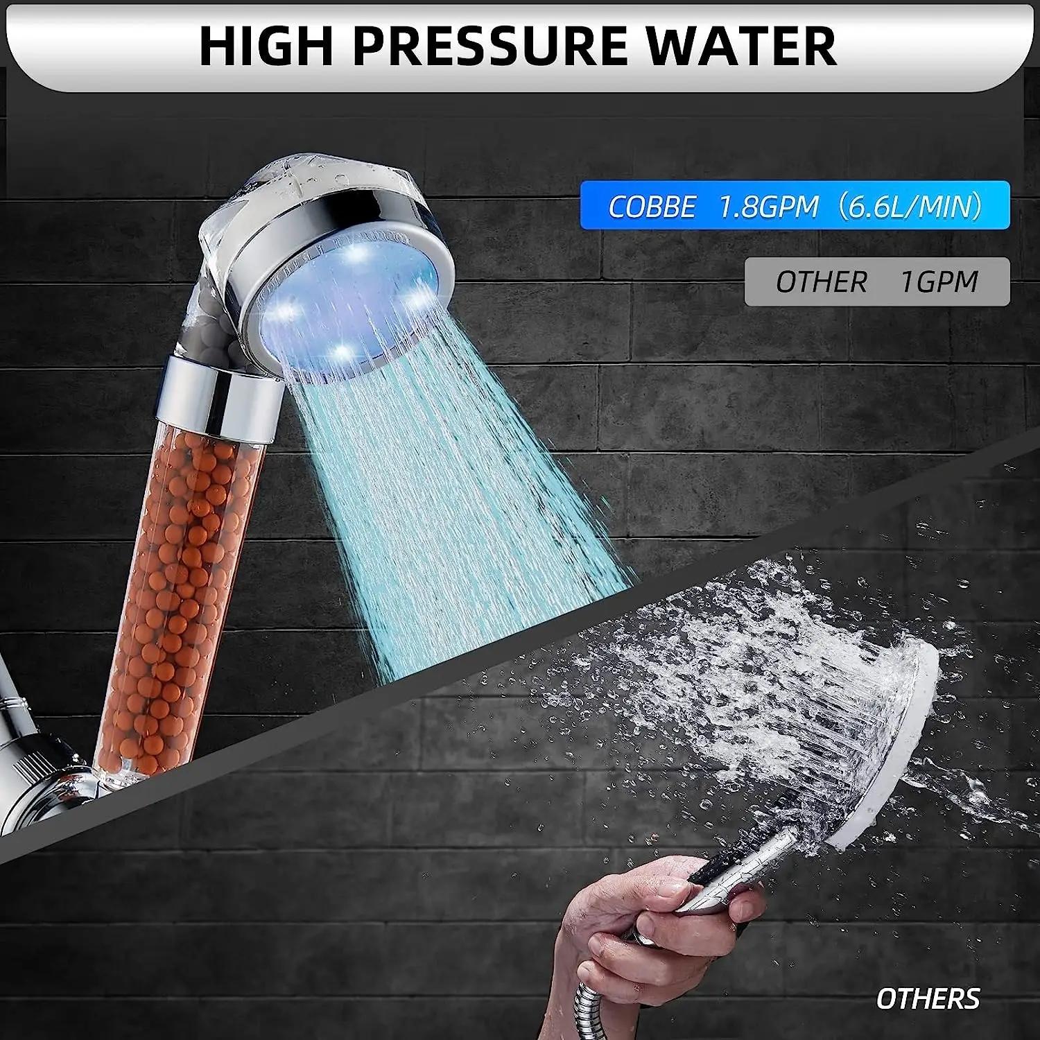 LED Shower Head Set, 1 Set High-pressure Filter Handheld Shower Head with Hose and Bracket, Bathroom Set, Waterfall, Rain Shower Head