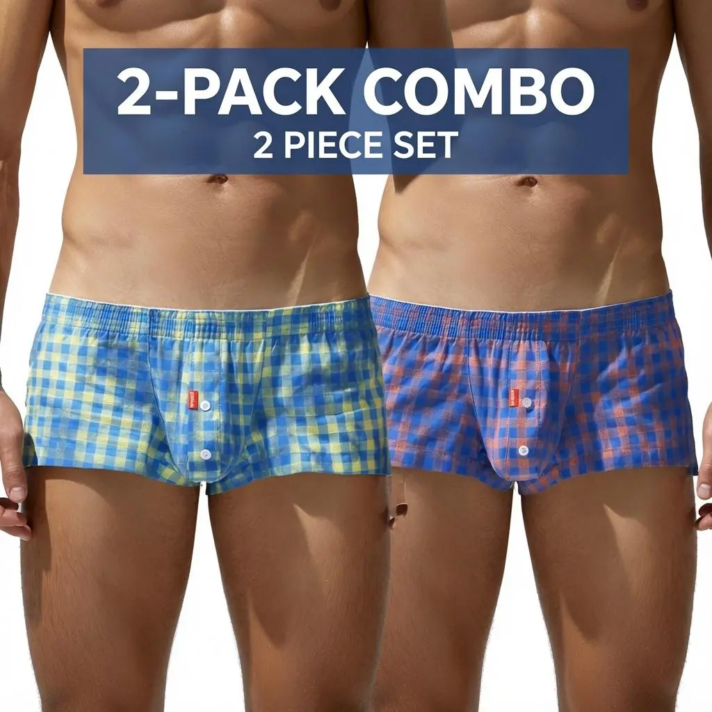 Summer colorful plaid men's woven shorts - stylish home loungewear, comfortable a-line boxer briefs