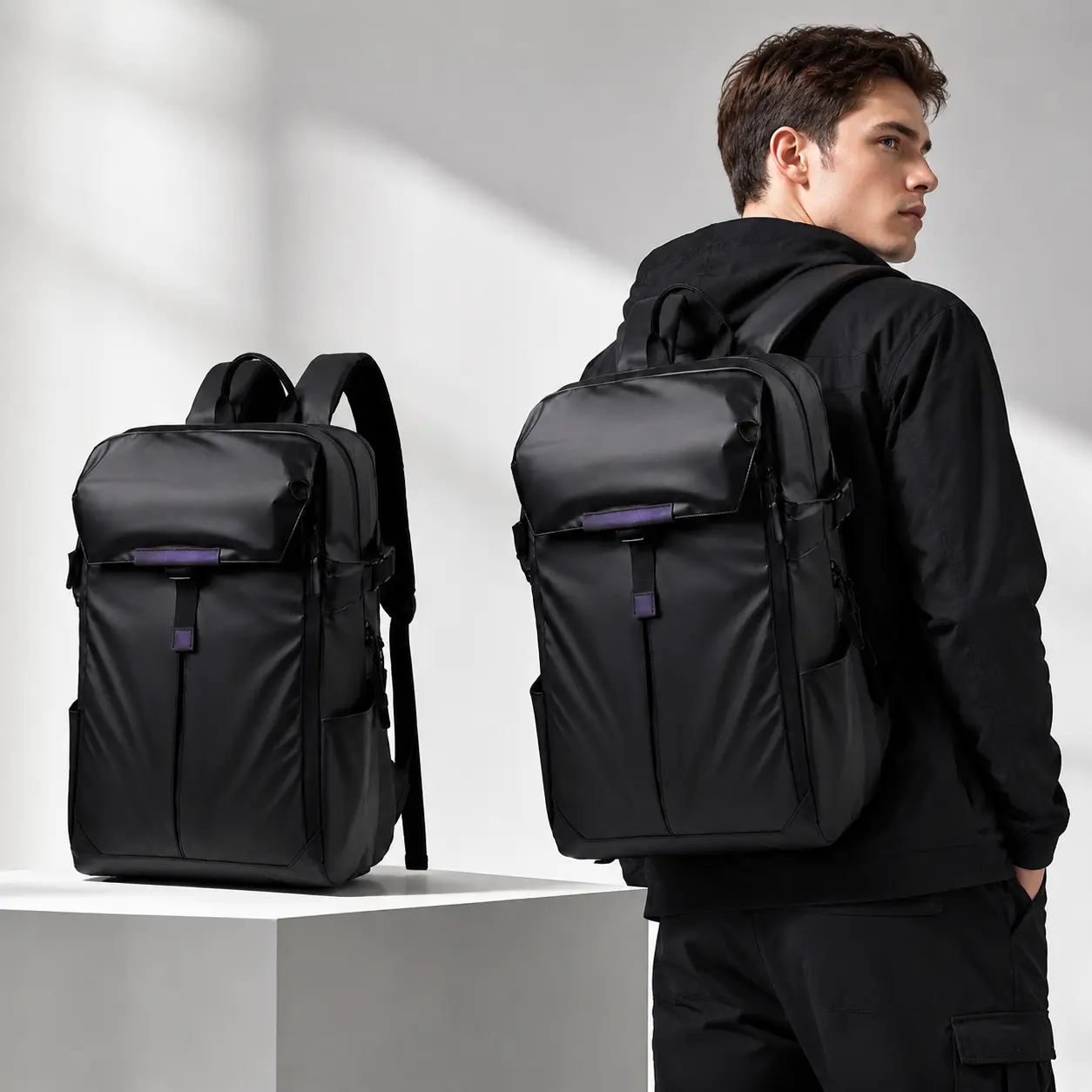 Expandable Laptop Backpack, 20-35L Oxford Fabric, 3 Compartments, Curved Shoulder Straps, 15.6/17.3 Inch Options for Men, Commute, Travel, Business, Basketball or Helmet Storage Computer Bag