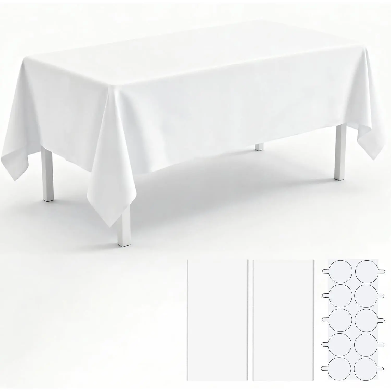 2 Pack Plastic Table Cloth, 54" × 108" White Disposable Tablecloth Rectangle Table Cover for Wedding, Picnic and Party [with Stickers]