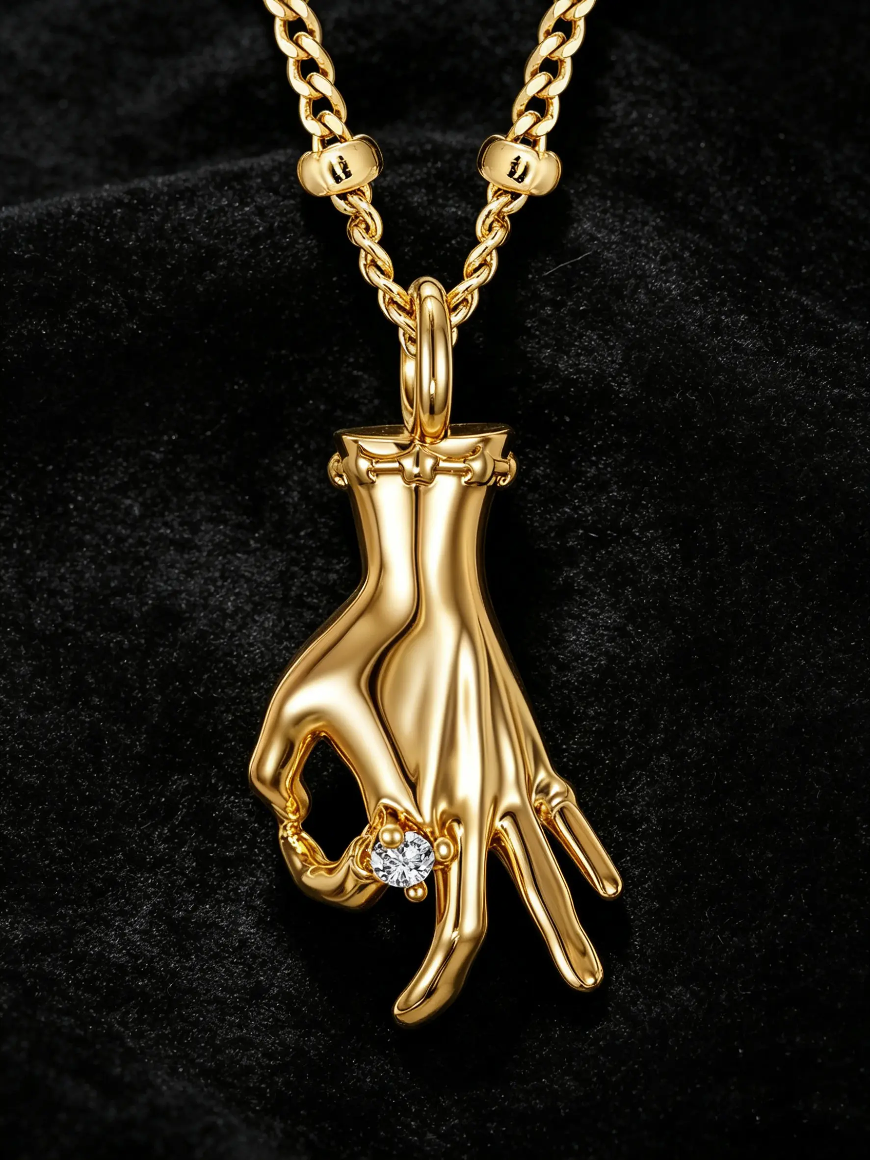 Gold Plated Palm Hand Pendant Necklace Set Evil Eye Clear Zircon Gesture Hand Choker Adjustable Figaro Chain Unisex Vintage Punk Y2K Necklaces For Daily Street Party Friend Anniversary Gift