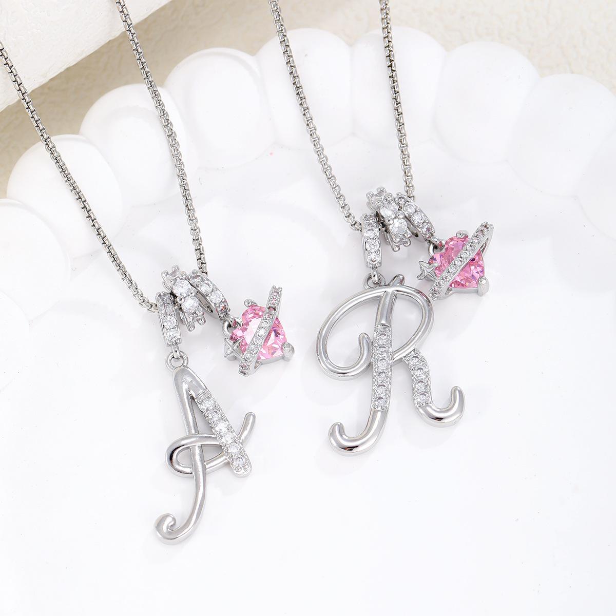 Art Design Letter Necklace Gold 3-Layering Initial A-Z Letter Pendant Necklaces for Women Snake Chain Choker Pink Heart Zircon Adjustable Length Necklace Jewelry For Christmas