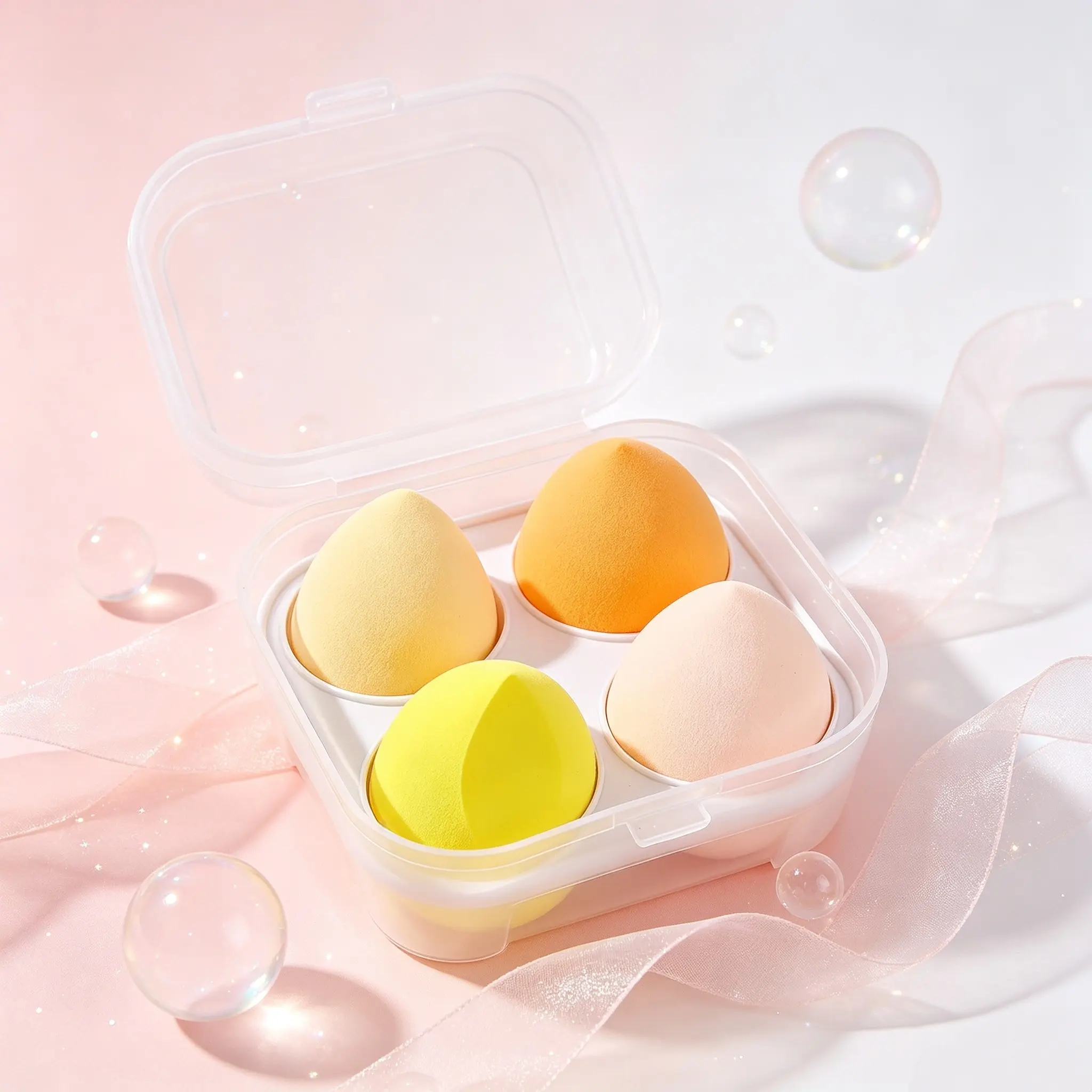4pcs Makeup Sponge Set Boxed Teardrop Hourglass Slanted Cut Wet Dry Use Super Soft Bouncy Non Absorbing Saves Foundation Even Flawless Finish Beginner Friendly Cushion Puff Alternative Daily Beauty Portable