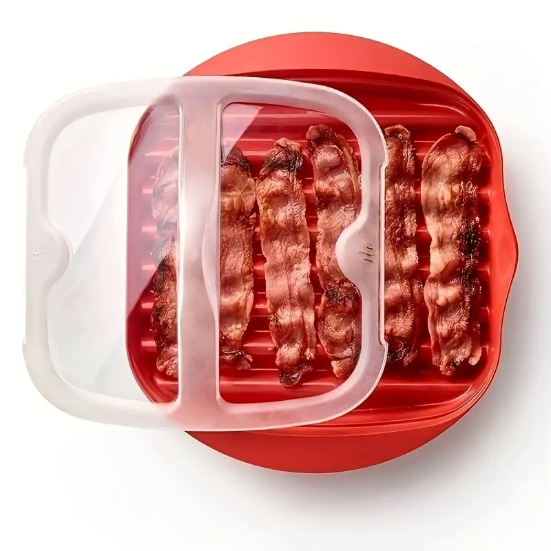 Microwave Bacon Tray with Lid, Splash-Proof Design, Keeps Microwave Clean, Drain Slot Reduces Oil, Dishwasher Safe, 1/2-Pack, Kitchen Tool, Kitchen Accessory, Cooking Accessories