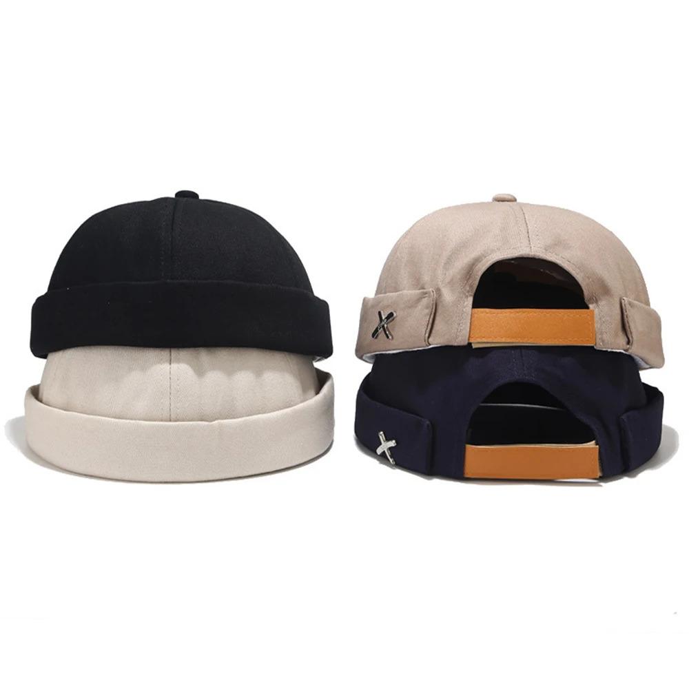 Vintage Men's Summer Cotton Brimless Skullies Cap Women Street Portable Docker Hats X Letter Icon Adjustable Beanie Hip Hop Hats