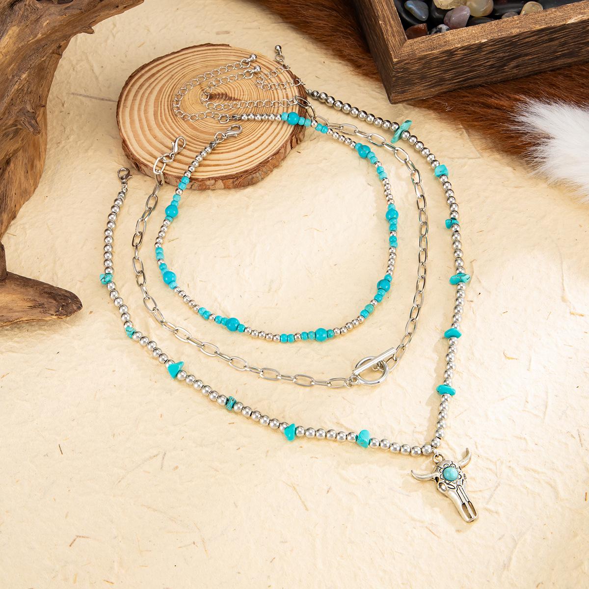 Western Necklaces Boho Turquoise Cross Necklace Set Navajo Pearl Beaded Layered Choker Cowgirl Christian Western Jewelry for Women