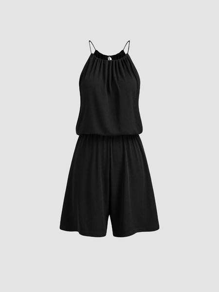 Women's Solid Color Romper, Casual Comfy Sleeveless Romper for Summer, Fashion Women's Clothing for Daily Wear