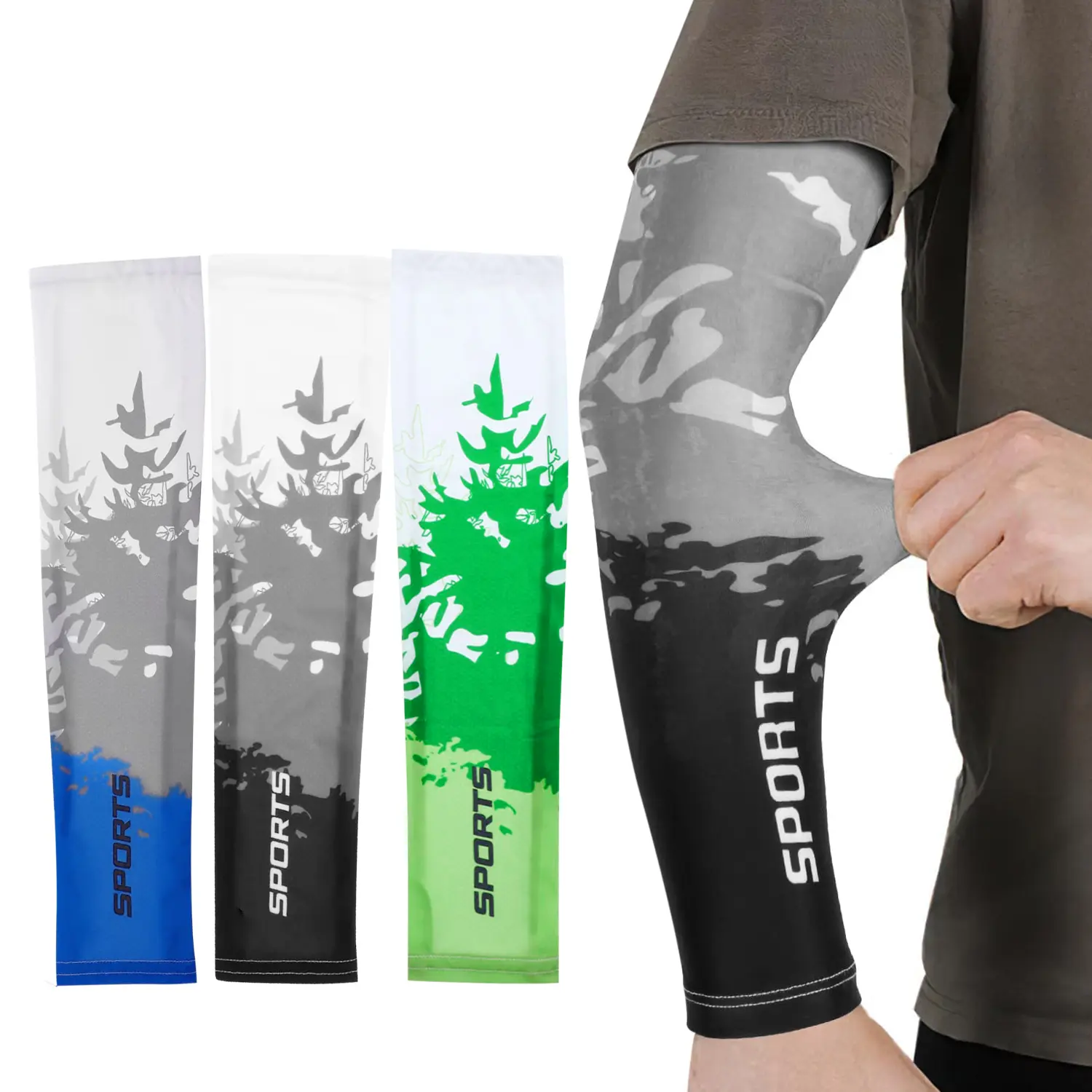 3Pairs Summer Cooling Ice Silk Arm Sleeves, Sporty Chic Camouflage Gradient, UPF 50+ UV Blocking Sun Protection Gear for Men & Women, 1 Size Fits All for Cycling, Running on Sunny Days
