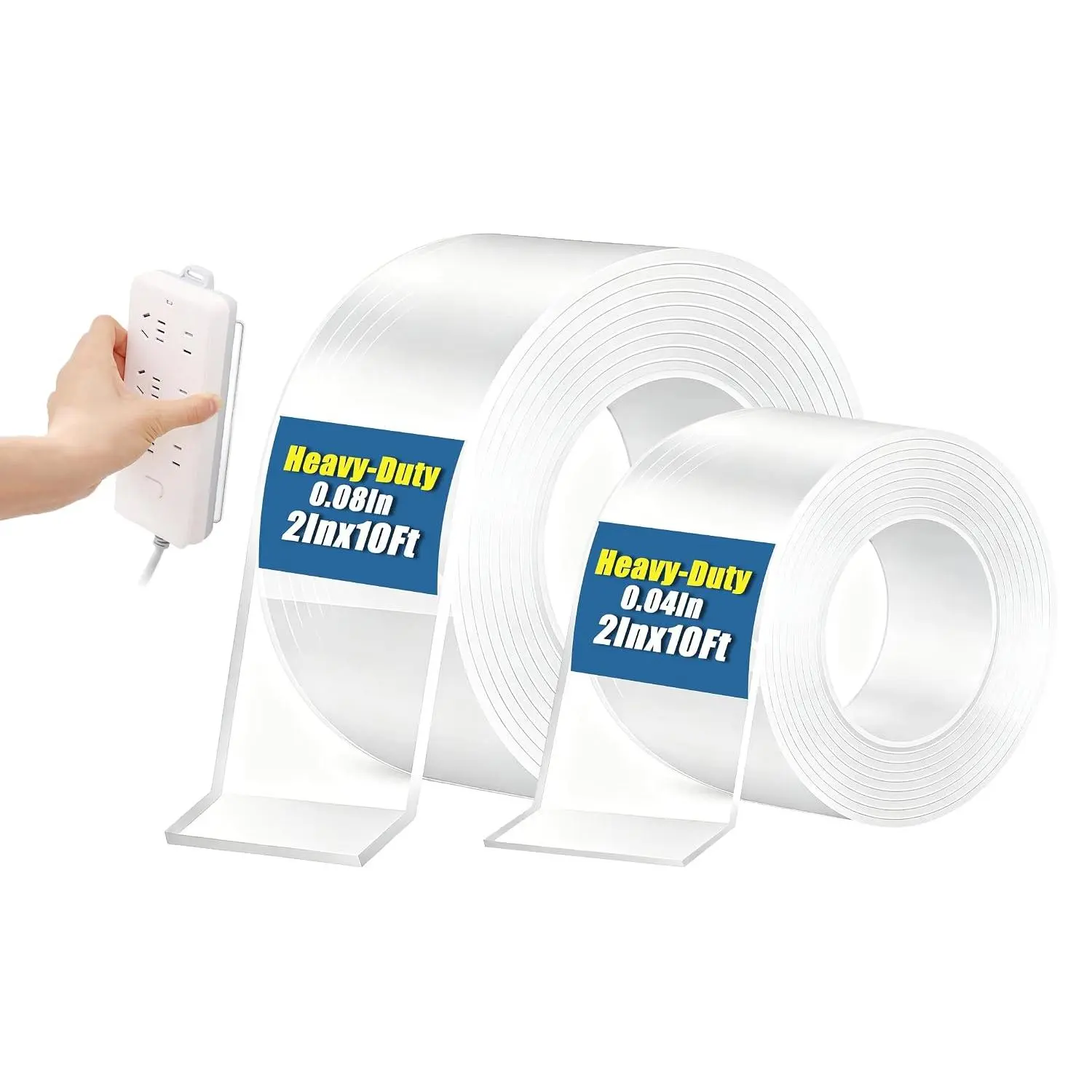 Heavy Duty Double Sided Tape 2In x 20Ft (2 Rolls), Removable Nano Tape for  Pictures, Wall Decor & Rugs - 0.04"/0.08" Thickness