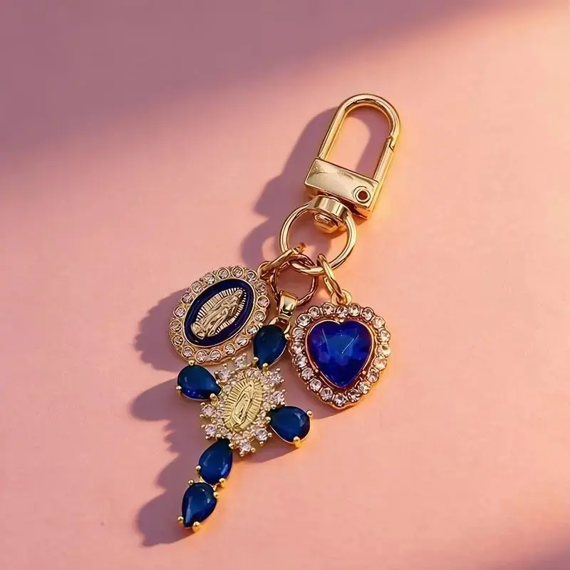Women's Rhinestone Cross Keychain & Bag Charm, Gold-Tone Religious Symbol Purse Accessory, Catholic Faith Holiday Gift, Synthetic, Perfect Holiday Gift, Elegant