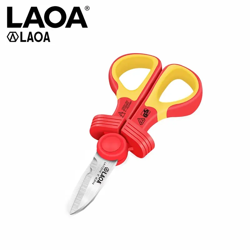 LAOA LA112216 1000V VDE Insulated Electrician Scissors, Curved Cable Cutting Shears with Wire Crimper, Heavy Duty Electrical Hand Tool for Electricians, Cable Installation, Maintenance & Repair, Cutting Supplies