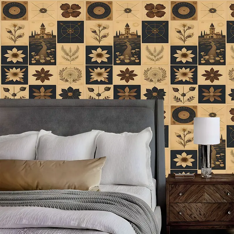 Vintage Sepia Botanical Tile Peel And Stick Wallpaper Neutral Farmhouse Antique Removable Self Adhesive No Residue Easy Install Contact Paper For Family Friends Colleagues Bedroom Furniture Kitchen Bathroom Multi Home Decor